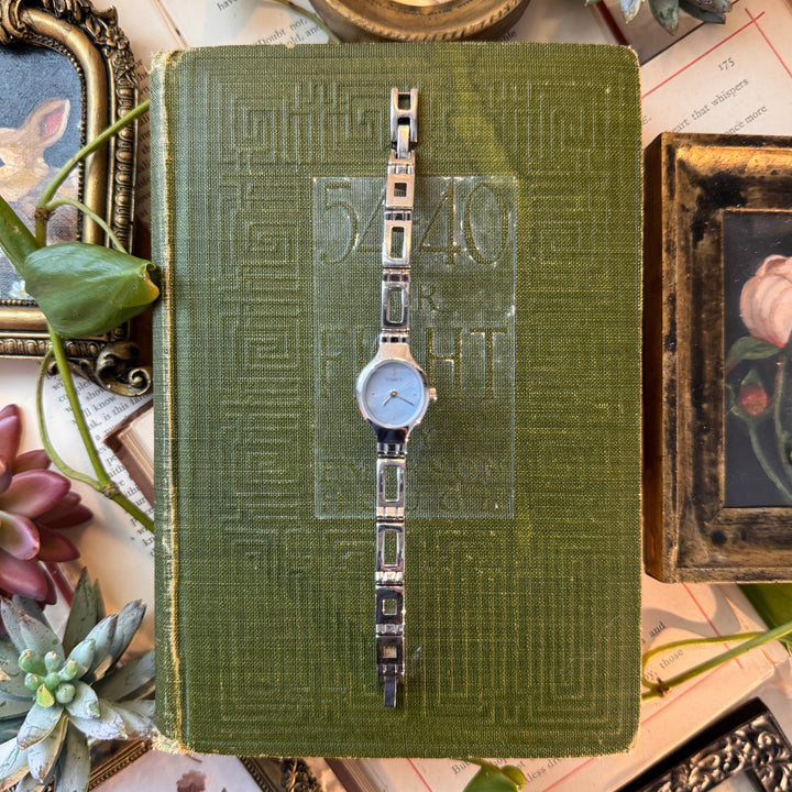 silver Watch with Blue Face