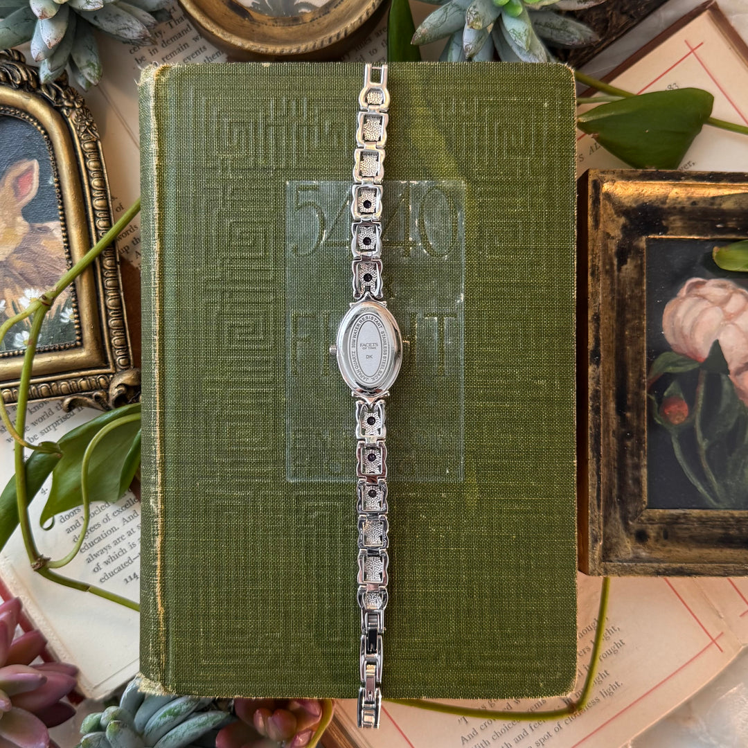 Silver Watch with Amethyst Stones and Mother of Pearl Face