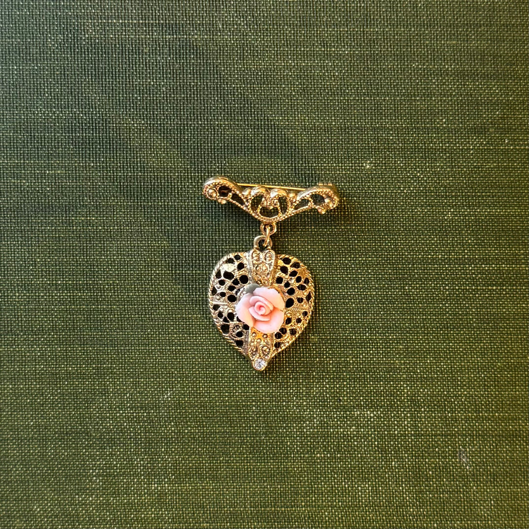 Gold Pink Rose Brooch