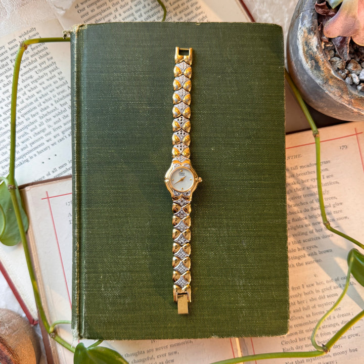 Two Tone Watch with Rhinestones