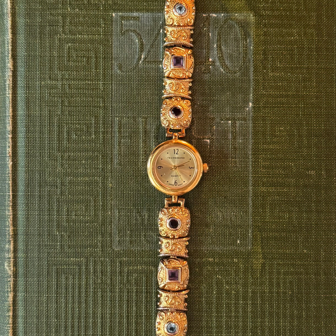 Gold 925 Ornate Watch with Genuine Stones