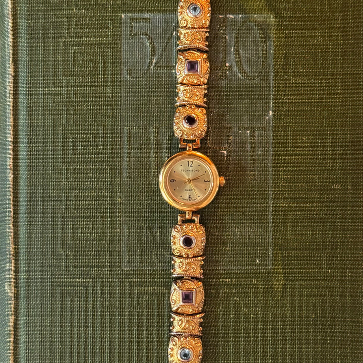 Gold 925 Ornate Watch with Genuine Stones