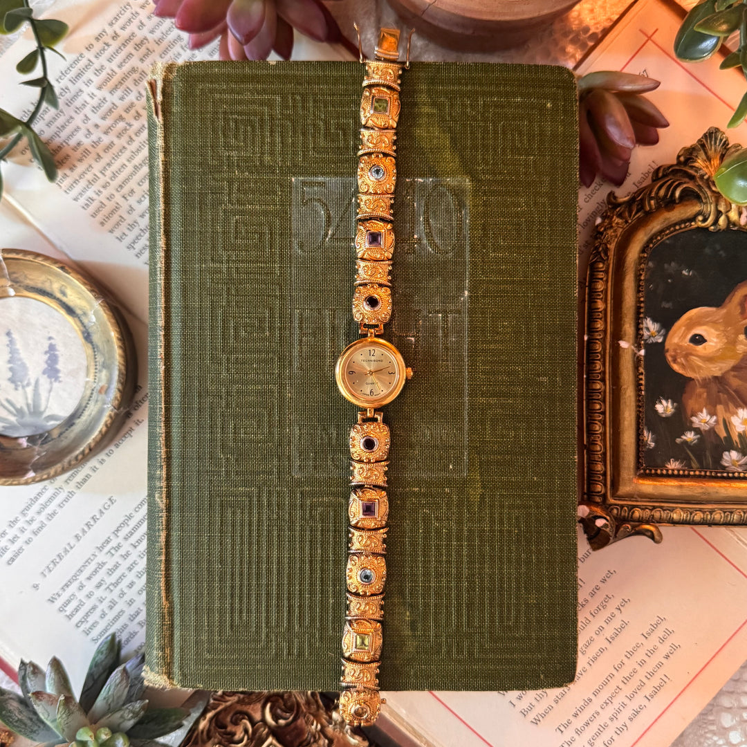 Gold 925 Ornate Watch with Genuine Stones