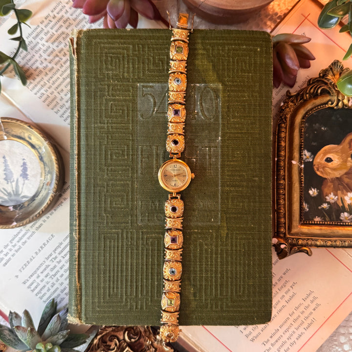 Gold 925 Ornate Watch with Genuine Stones