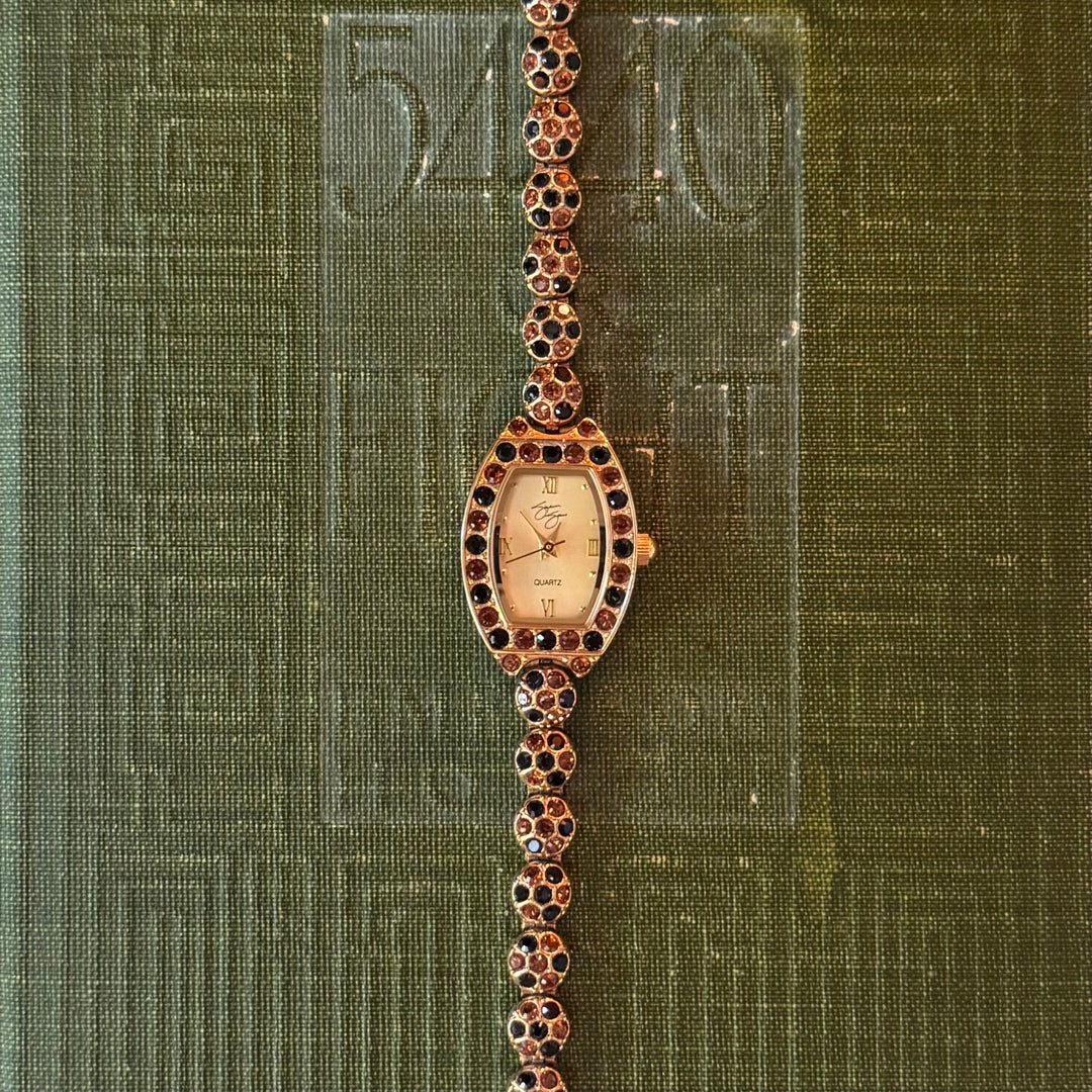 Gold Watch with Multicolored Stones