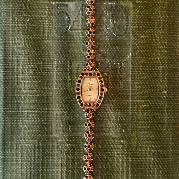 Gold Watch with Multicolored Stones
