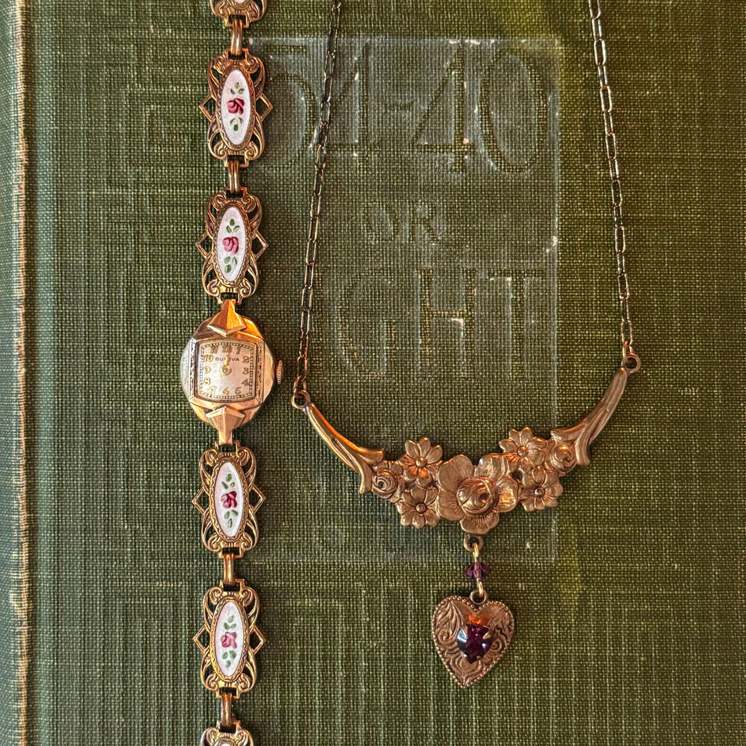 Repurposed Antique Gold Enamel Rose Watch