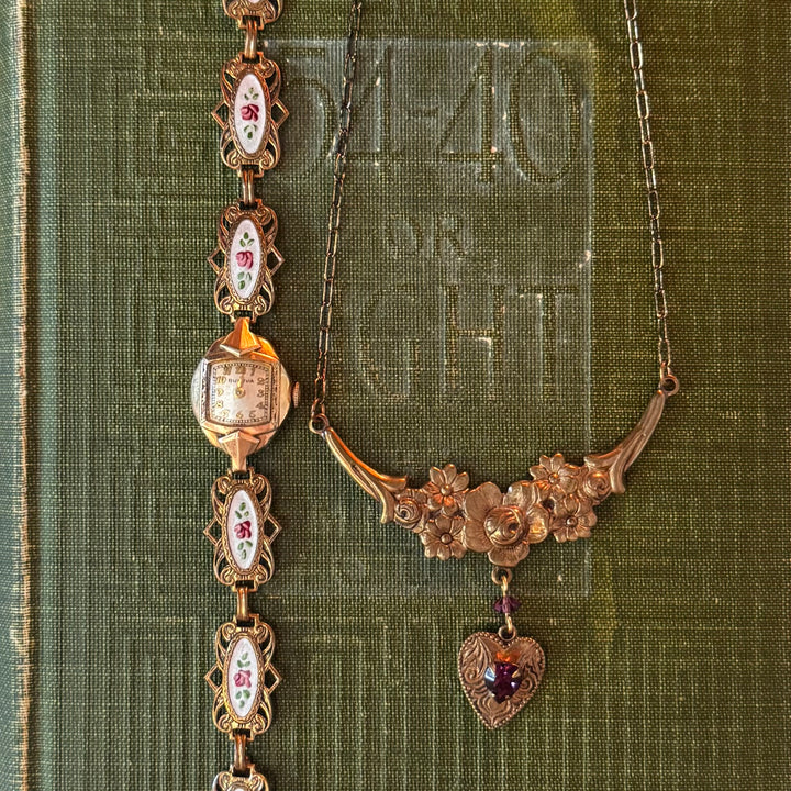 Repurposed Antique Gold Enamel Rose Watch