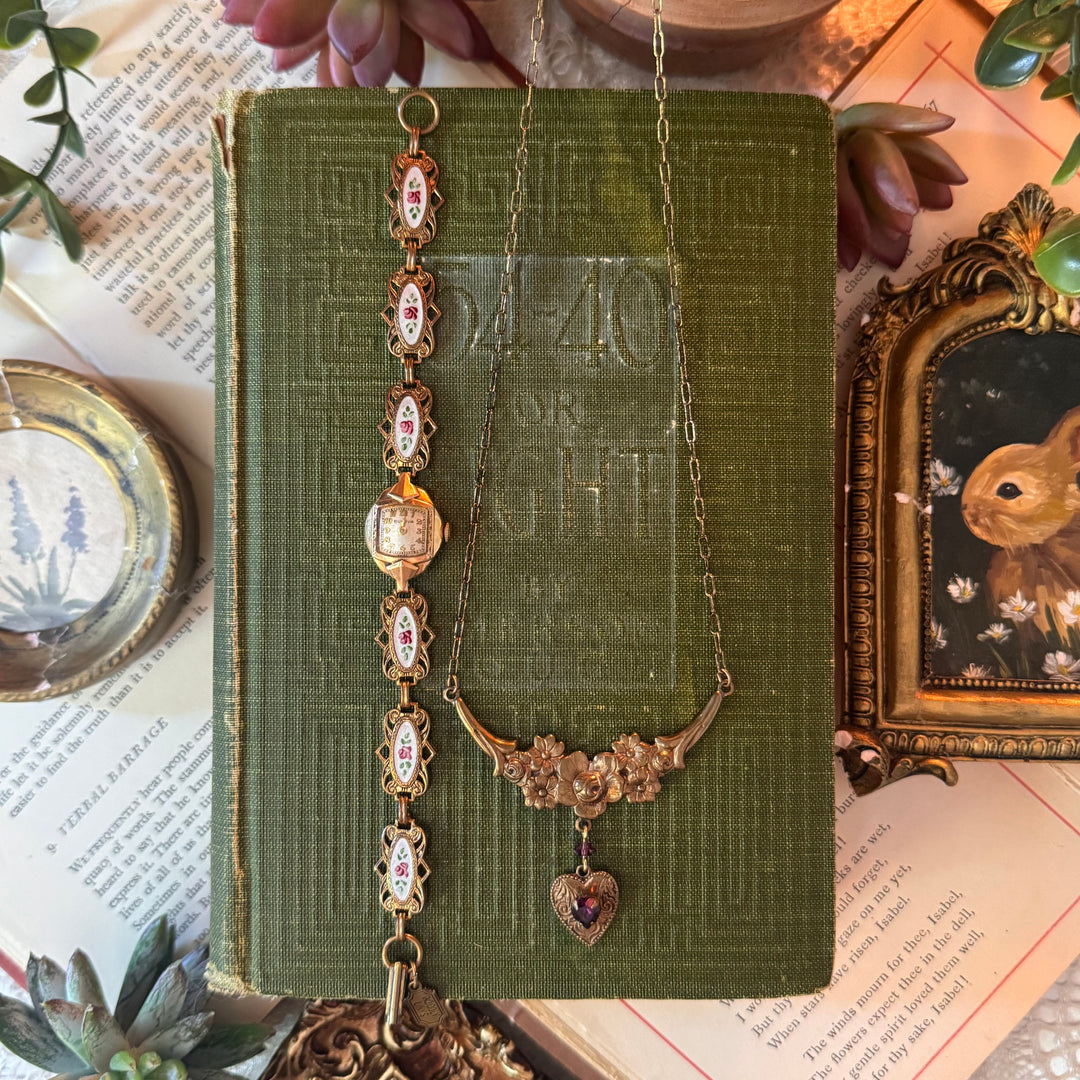 Repurposed Antique Gold Enamel Rose Watch