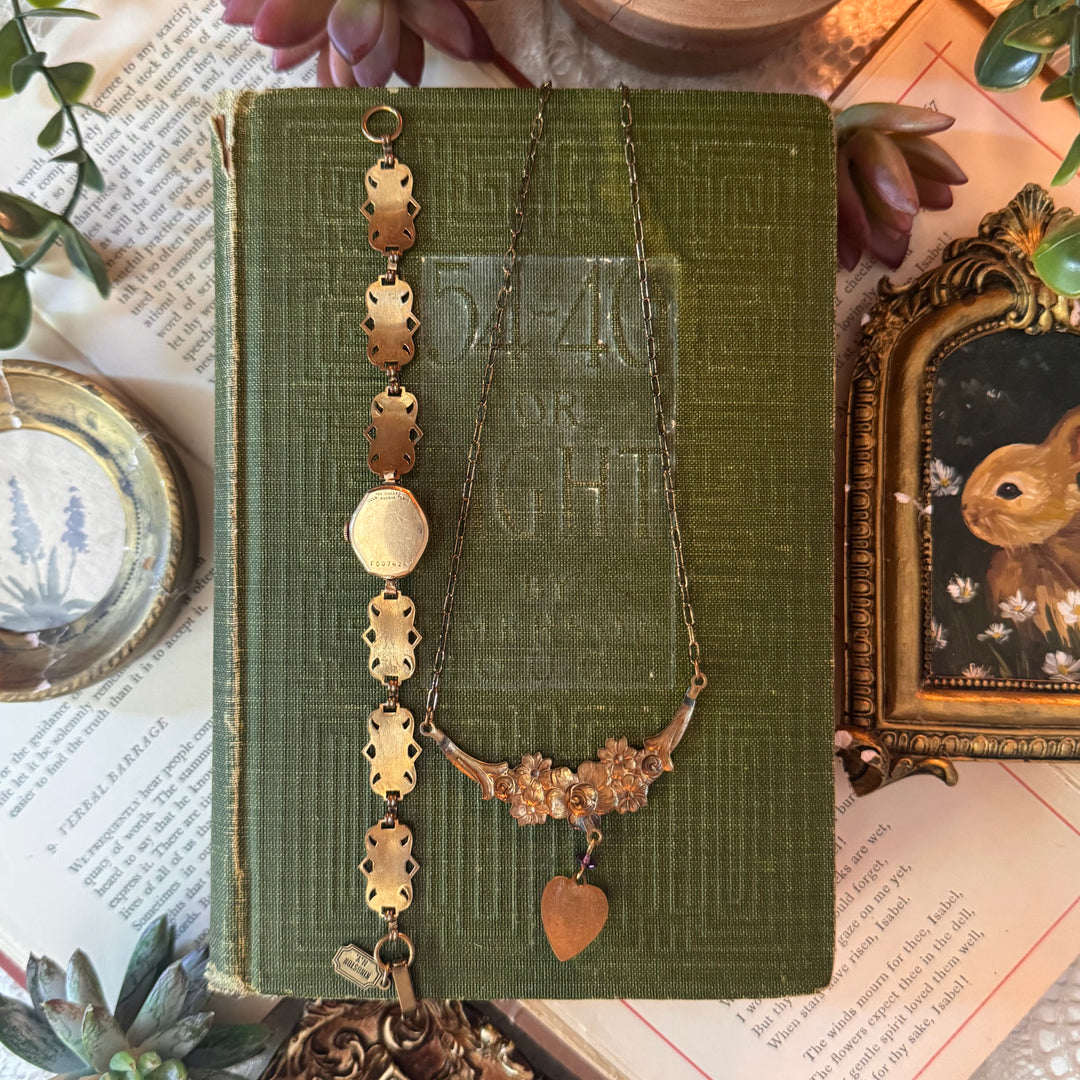 Repurposed Antique Gold Enamel Rose Watch