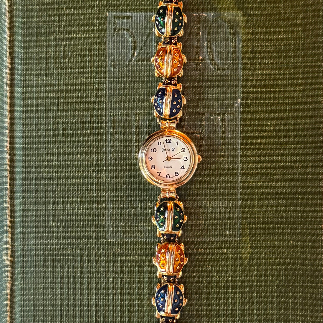 Repurposed Gold Lady Bug Charm Watch
