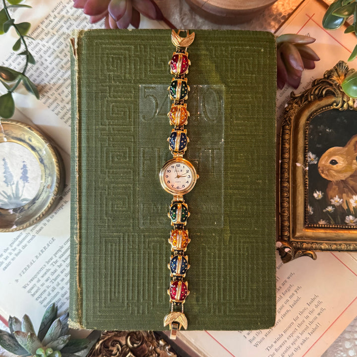 Repurposed Gold Lady Bug Charm Watch
