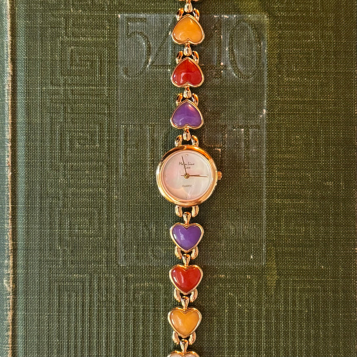 Gold Heart Watch with Cabochon Stones