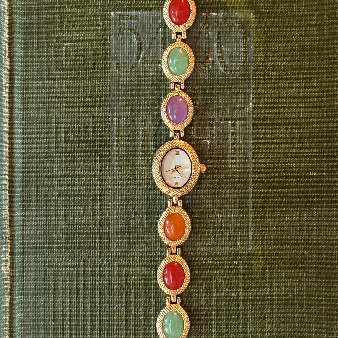 Gold Multicolor Cabochon Watch
