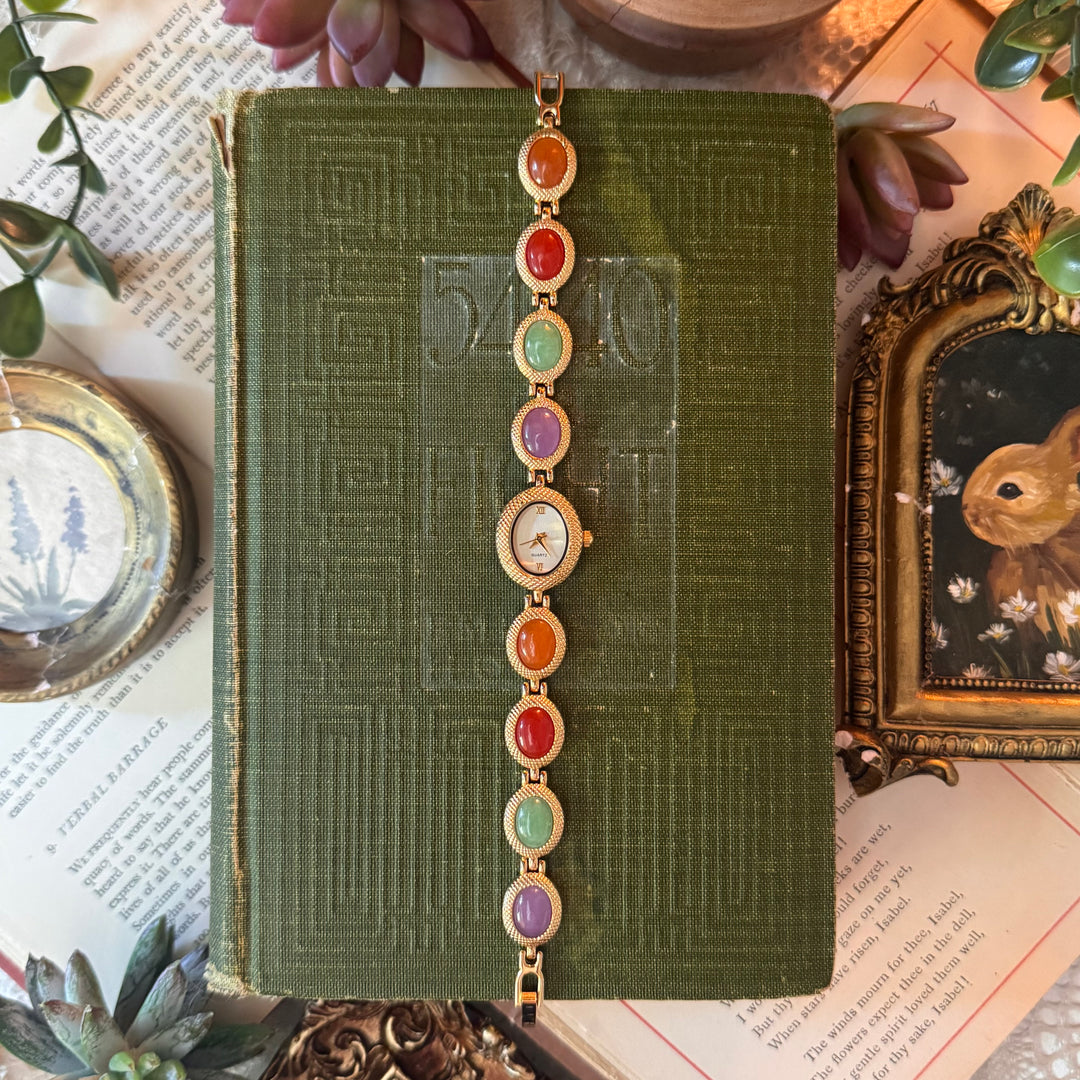 Gold Multicolor Cabochon Watch