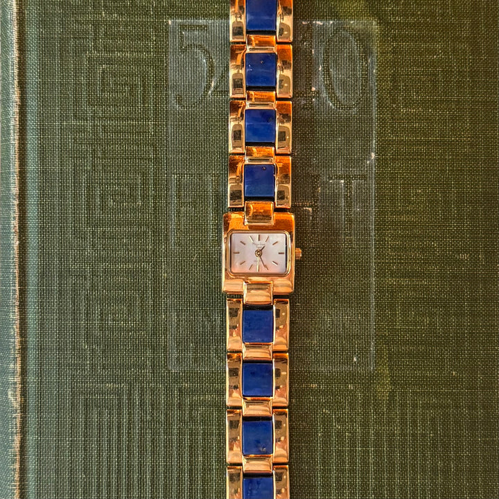 Gold Watch with Blue Lapis Stones