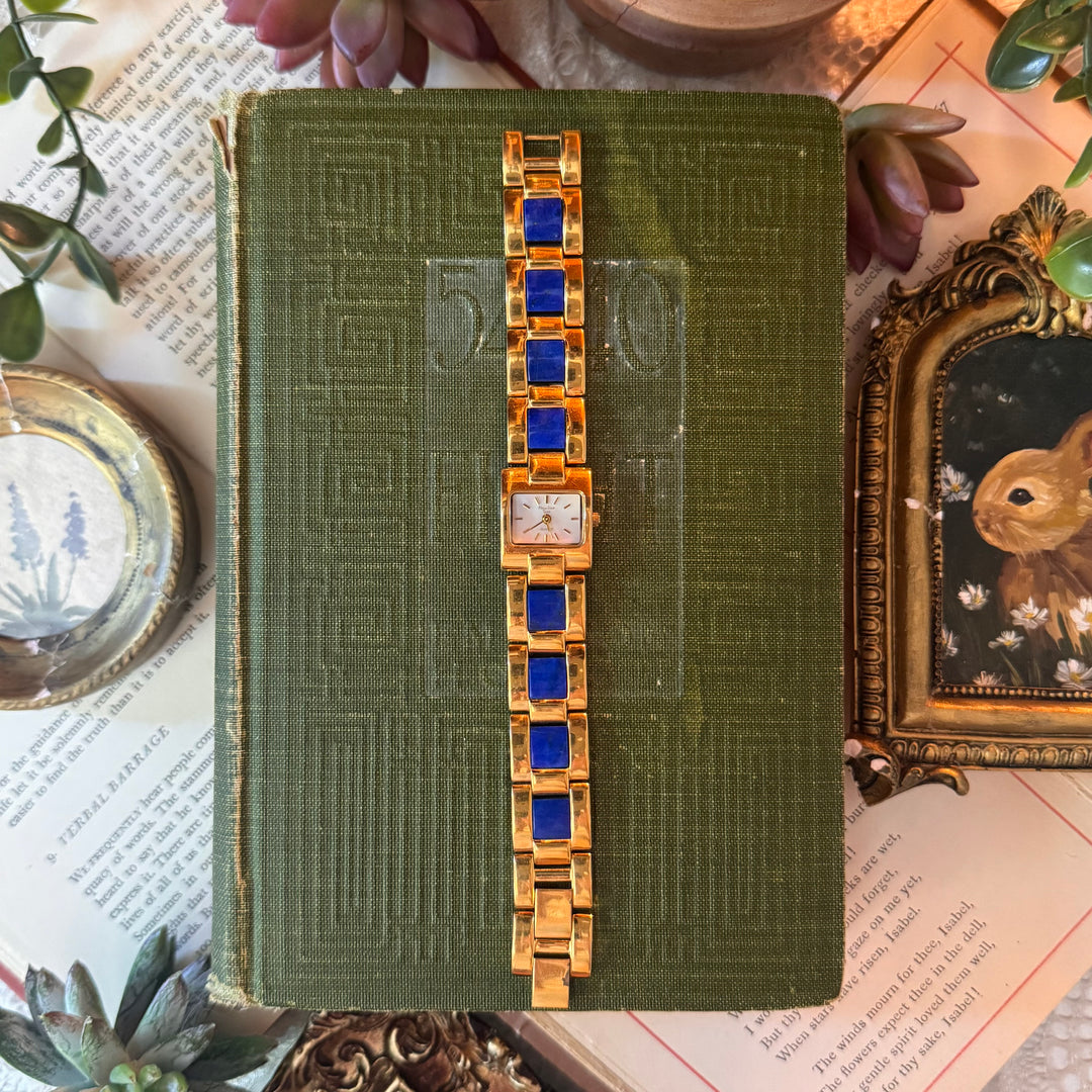 Gold Watch with Blue Lapis Stones