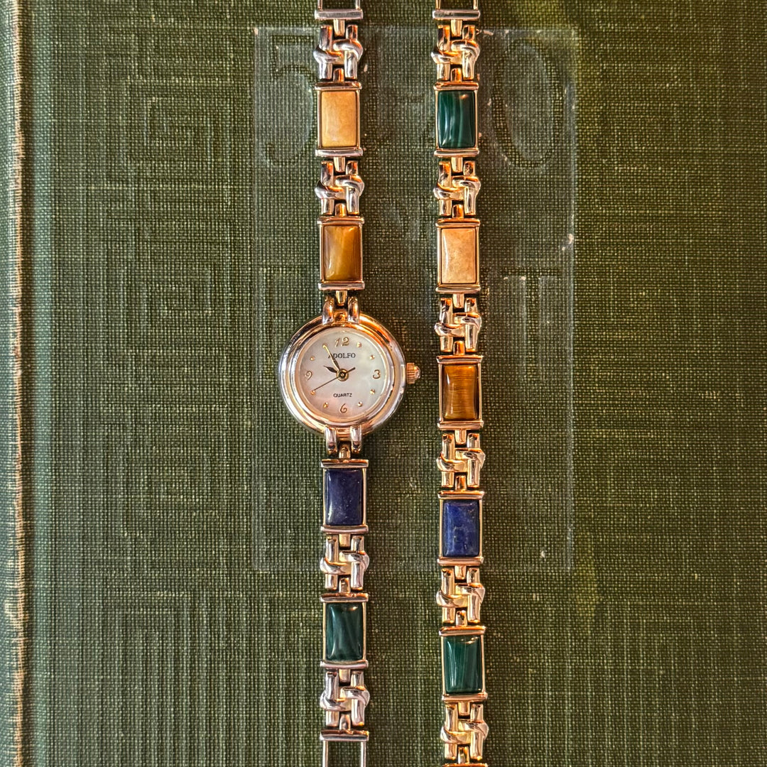 Gold Watch with Multicolored Band & Matching Bracelet