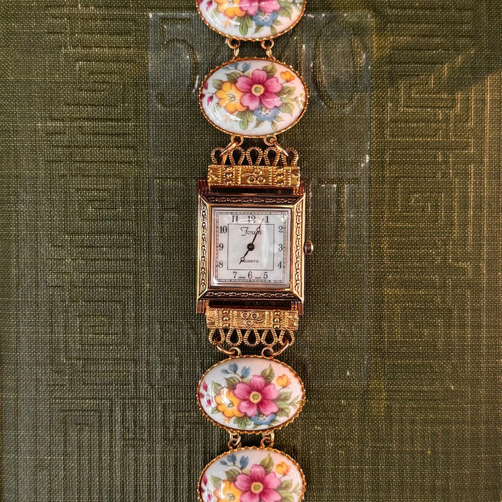 Repurposed Gold Floral Enamel Watch