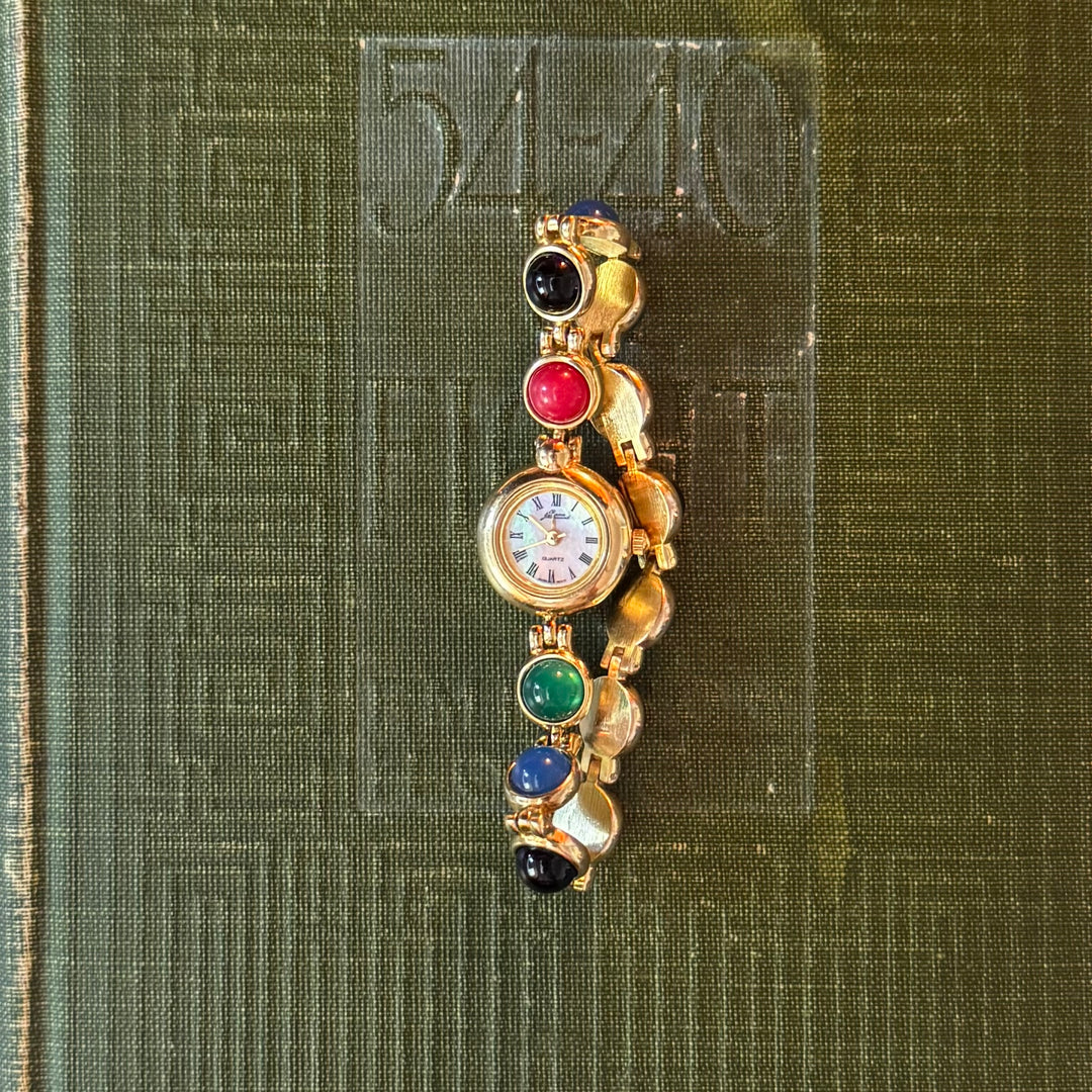 Gold Watch with Multicolored Band