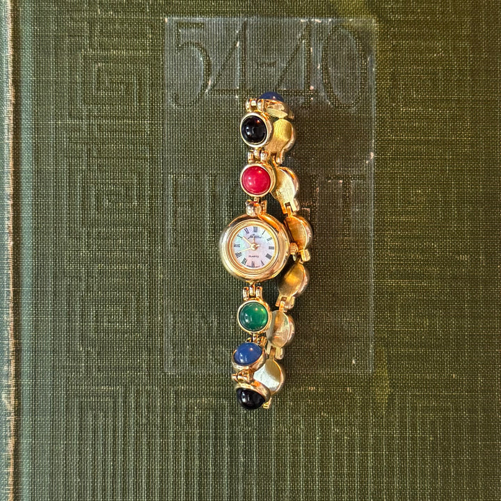 Gold Watch with Multicolored Band