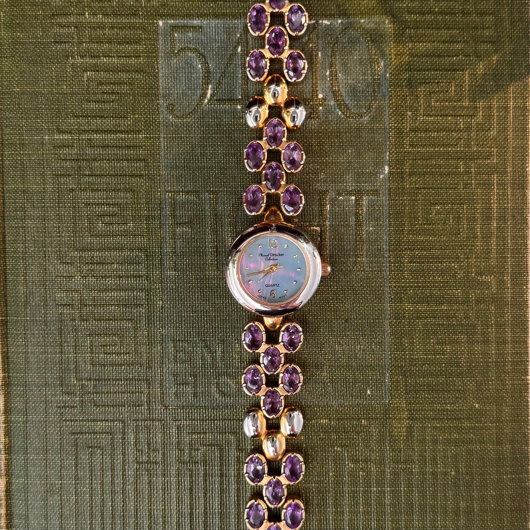 Gold Watch with Purple Stones