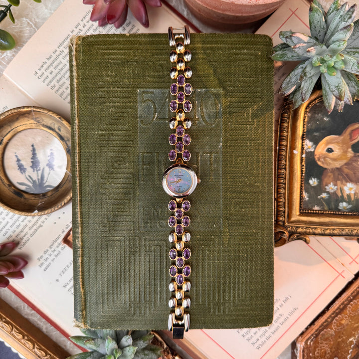 Gold Watch with Purple Stones