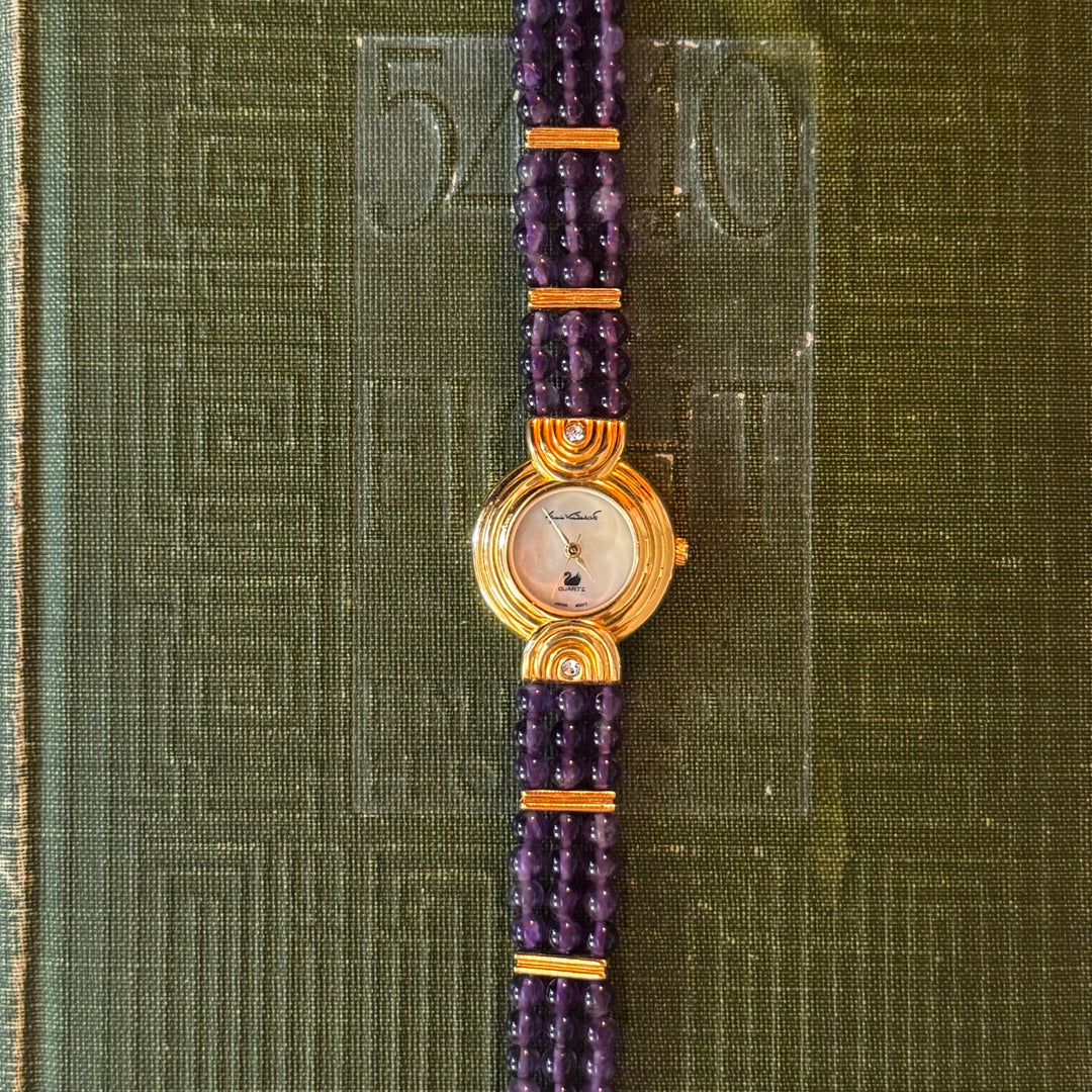 Gold Purple Beaded Watch