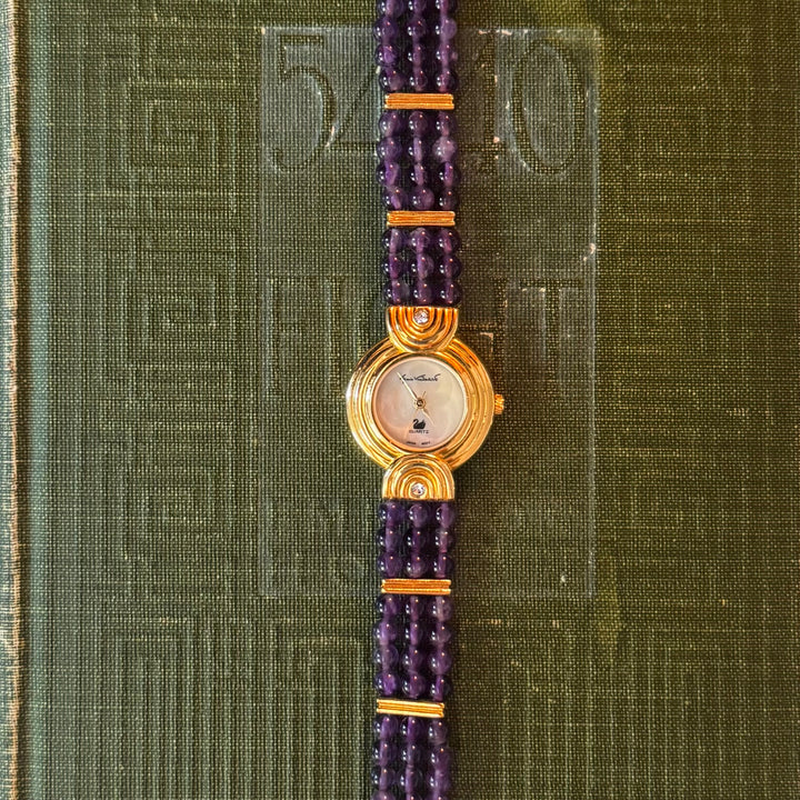 Gold Purple Beaded Watch