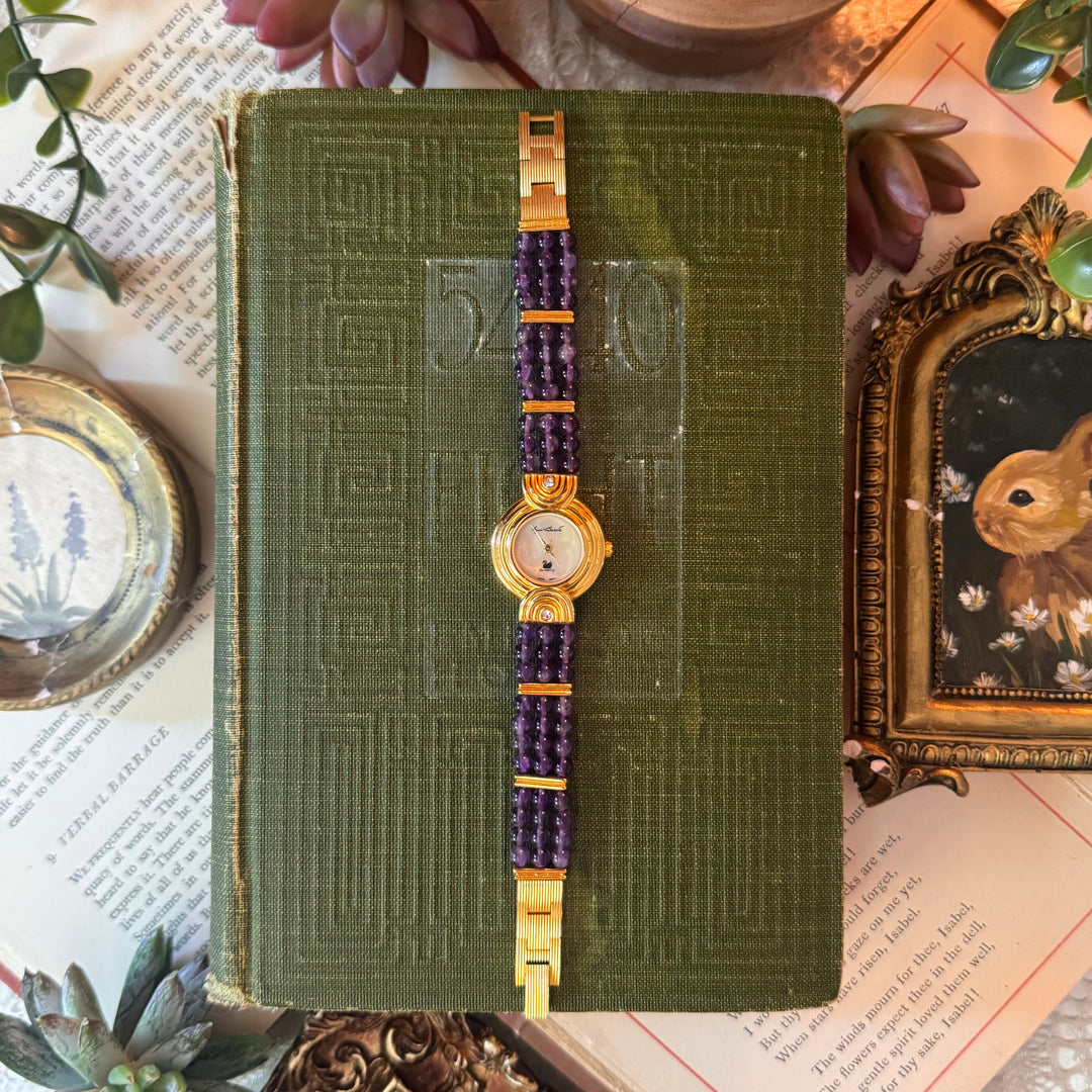 Gold Purple Beaded Watch
