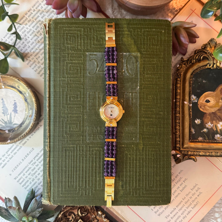 Gold Purple Beaded Watch