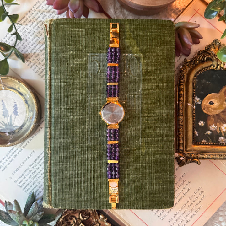 Gold Purple Beaded Watch