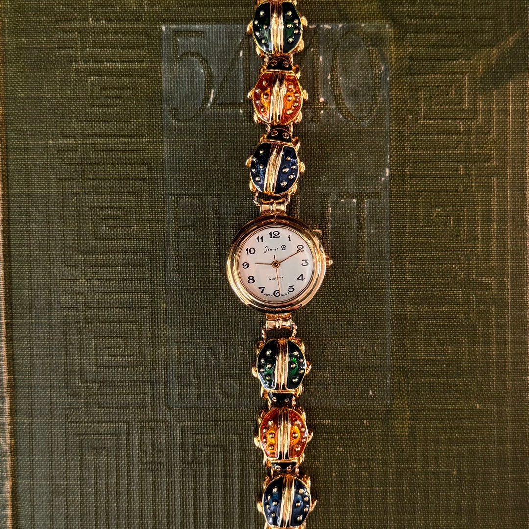 Repurposed Gold Lady Bug Charm Watch