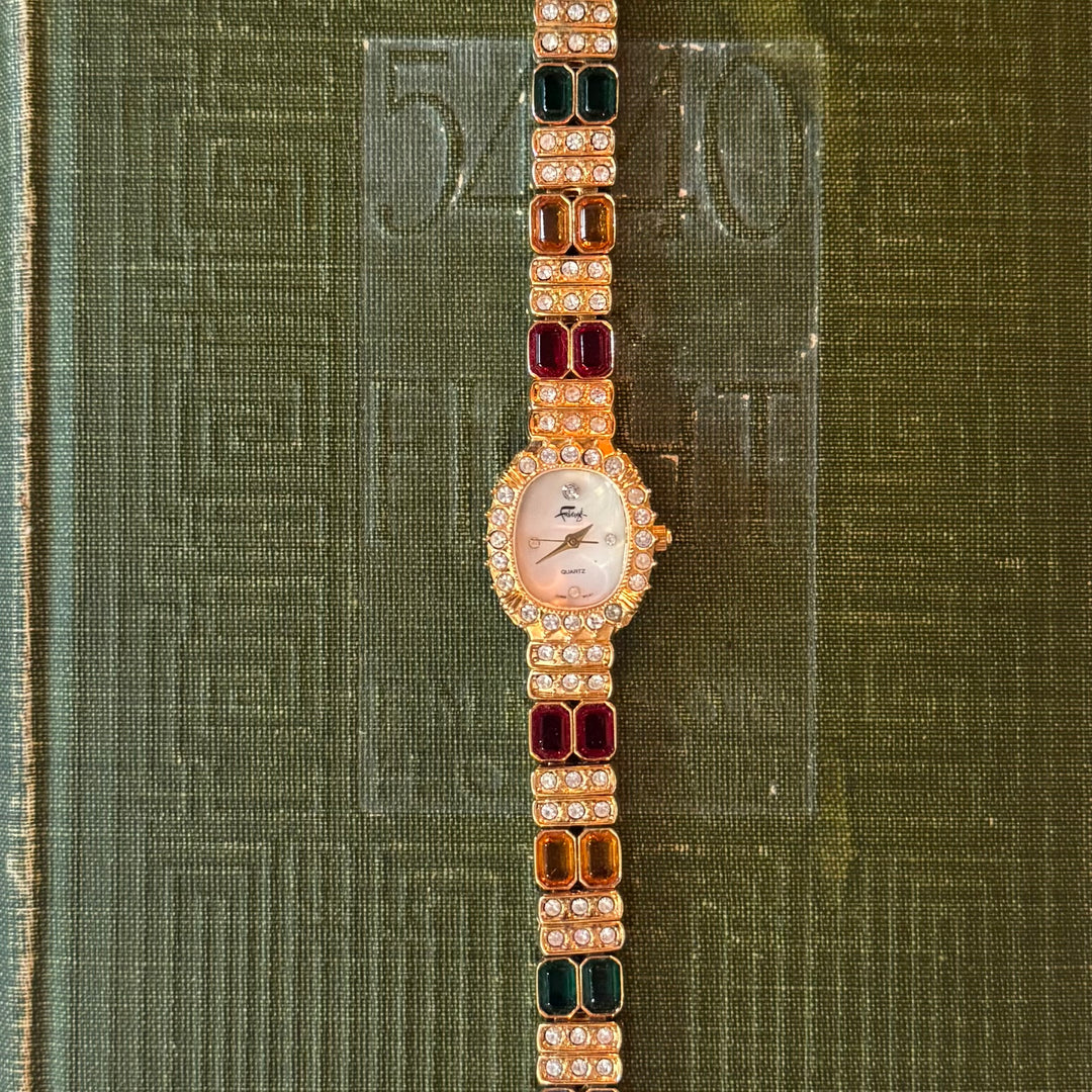 Gold Watch with Multicolored Rhinestones