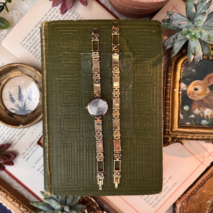 Gold Watch with Multicolored Band & Matching Bracelet