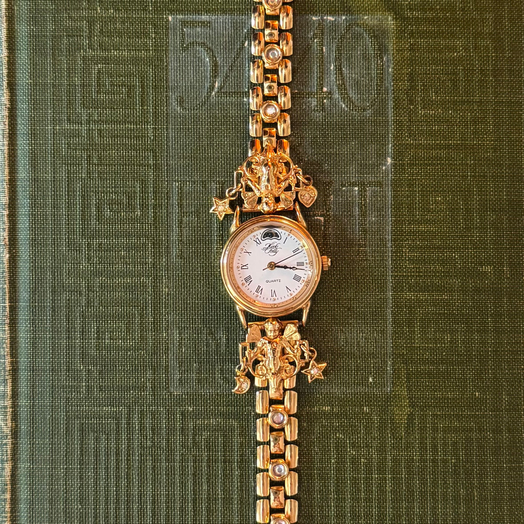Gold Kirks Folly Moon, Stars, and Heart Charm Watch