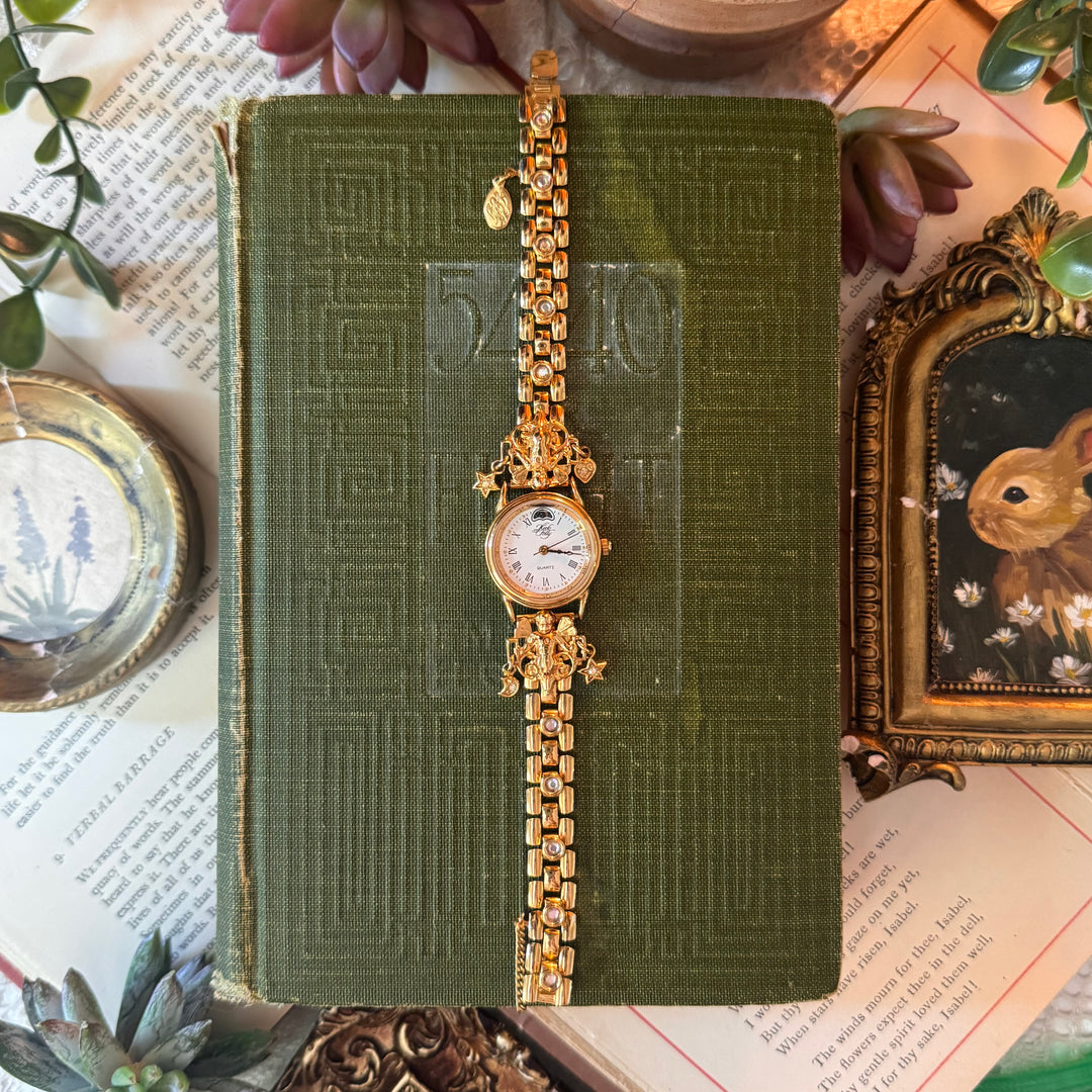 Gold Kirks Folly Moon, Stars, and Heart Charm Watch