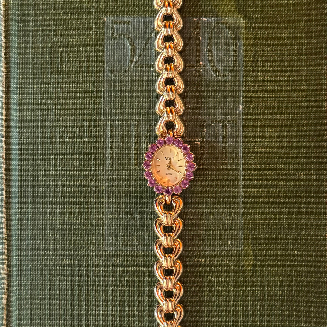 Extremely Rare Gold Nicolet Watch with Genuine Gemstones
