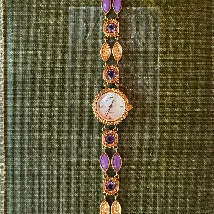 Gold Purple Jade & Topaz Watch