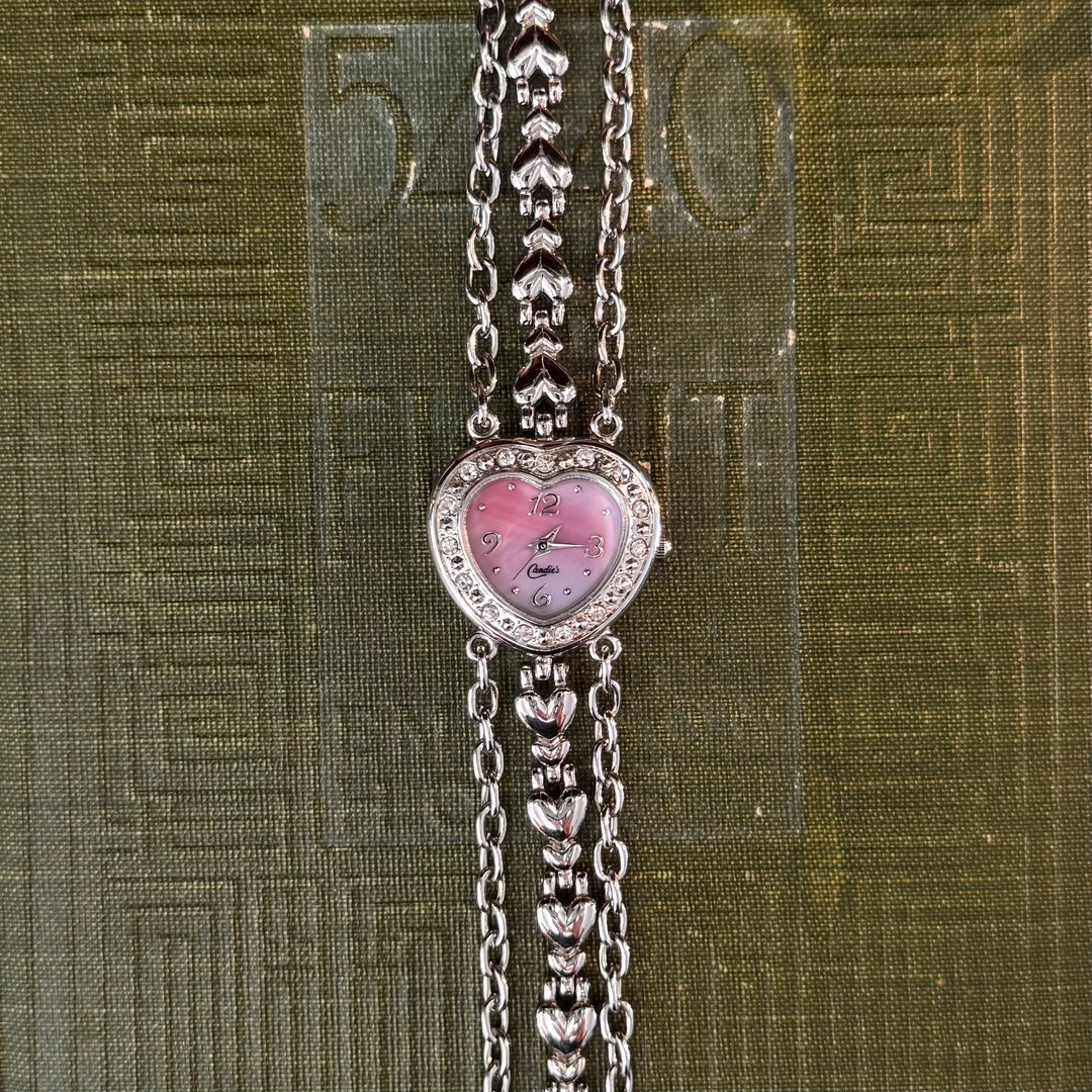 Silver Heart Watch with Pink Face