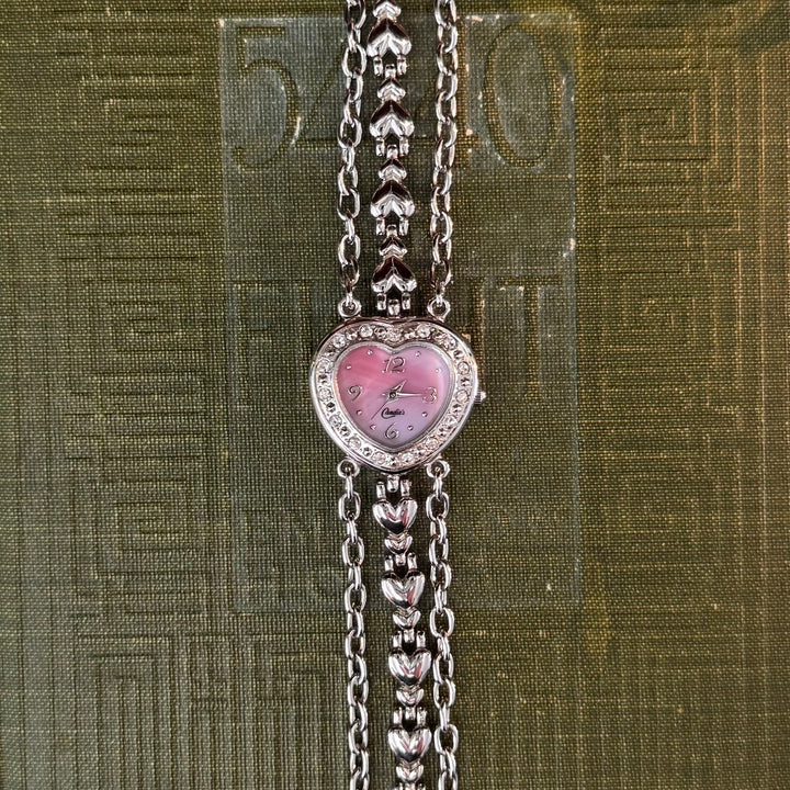Silver Heart Watch with Pink Face