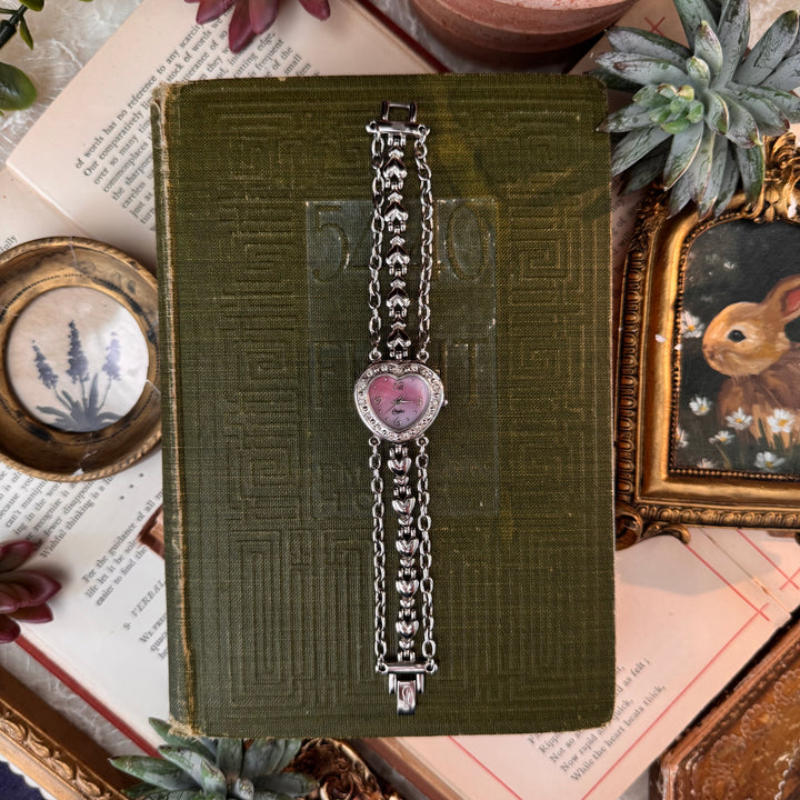 Silver Heart Watch with Pink Face