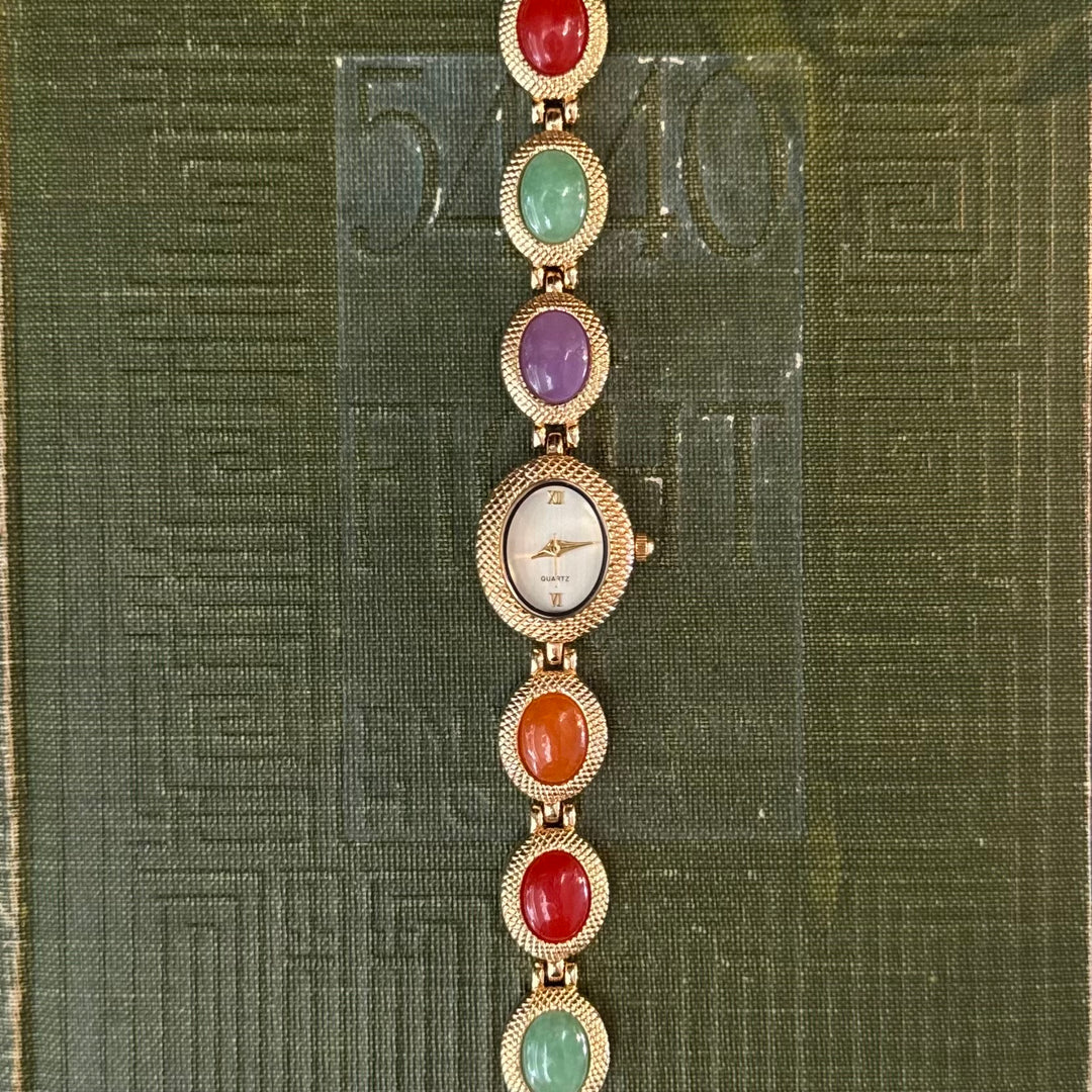 Gold Multicolor Cabochon Watch