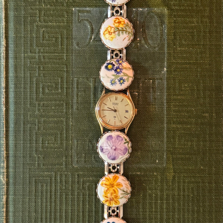 Repurposed Gold Floral Enamel Watch