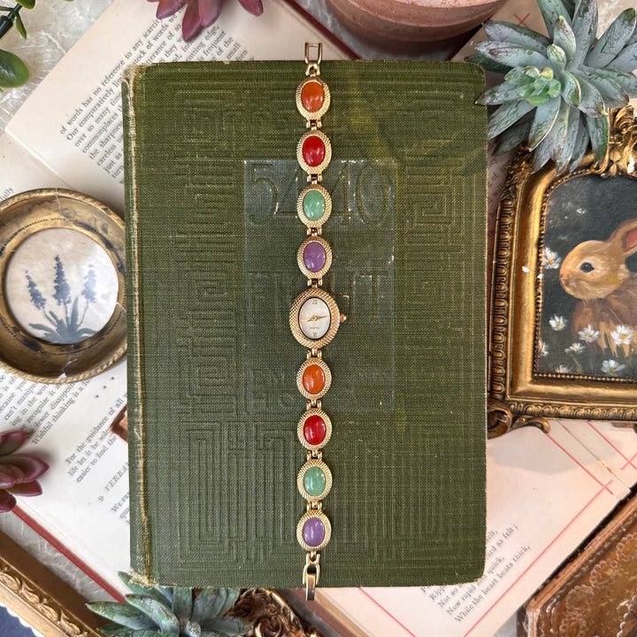 Gold Multicolor Cabochon Watch