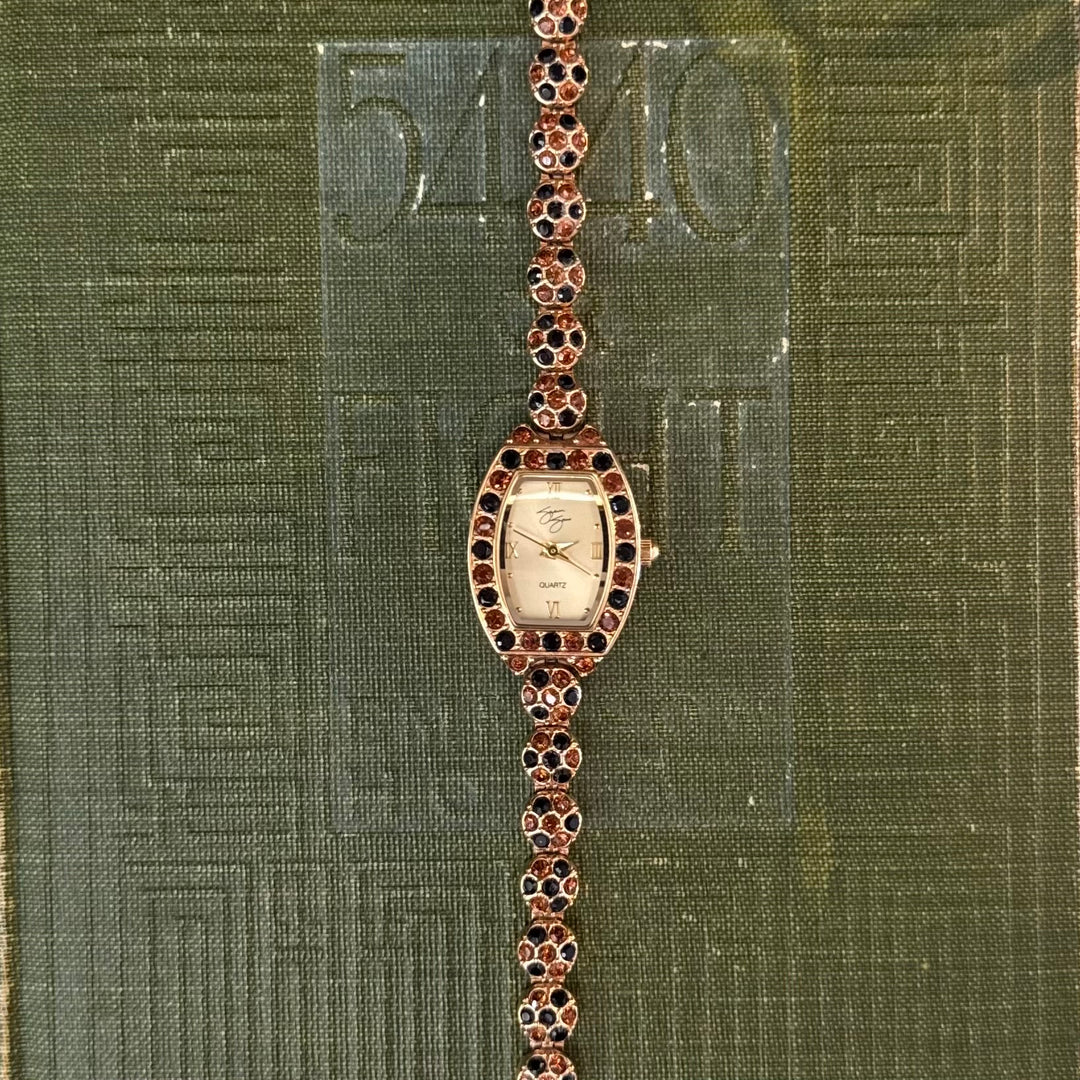 Gold Watch with Multicolored Stones