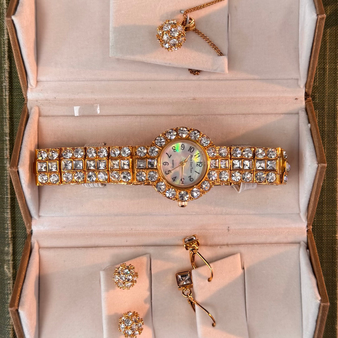 Gold Watch, Necklace, & Earring Set