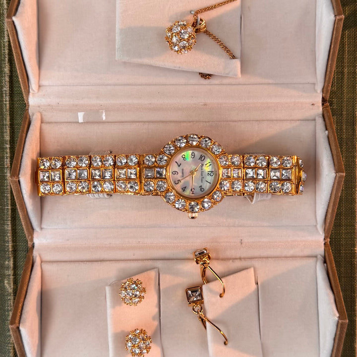 Gold Watch, Necklace, & Earring Set