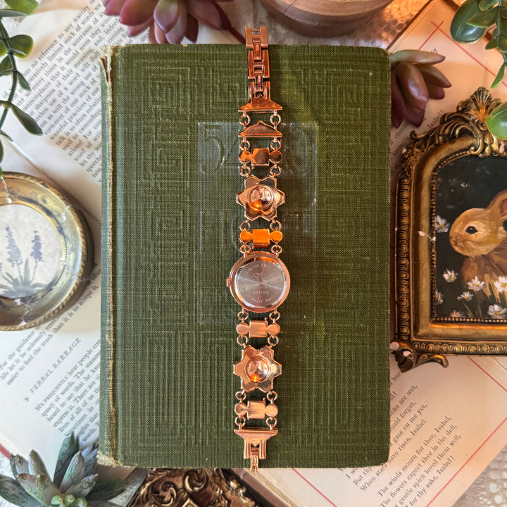 Rose Gold Peekaboo Watch with Multicolored Rhinestones