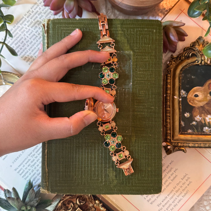 Rose Gold Peekaboo Watch with Multicolored Rhinestones